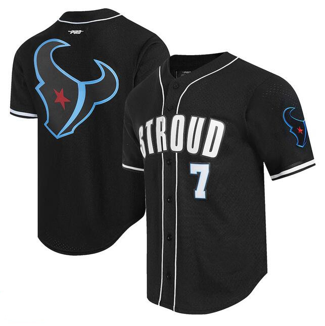 Men's Black Houston Texans #7 C.J. Stroud Alternate Logo Mesh Button-Up Stitched Baseball Jersey